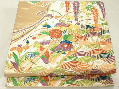 平和屋着物◎六通柄袋帯 唐織 几帳吉祥花文 金糸 正絹 逸品 DAAZ8333cd