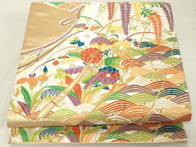 平和屋着物◎六通柄袋帯 唐織 几帳吉祥花文 金糸 正絹 逸品 DAAZ8333cd