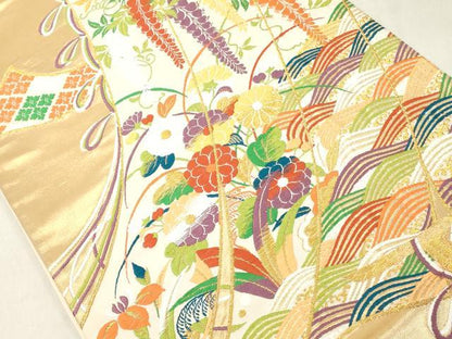平和屋着物◎六通柄袋帯 唐織 几帳吉祥花文 金糸 正絹 逸品 DAAZ8333cd
