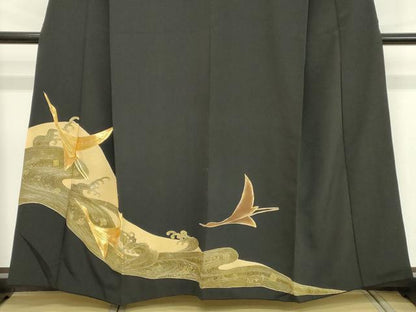 平和屋着物■豪華黒留袖　駒刺繍　流水飛鳥文　金彩　正絹　逸品　DAAZ8340cd