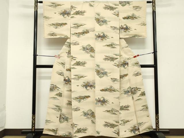 平和屋着物□上質な小紋 風景文 暈し染め 鬼しぼ縮緬 正絹