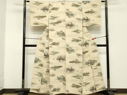 平和屋着物■上質な小紋　風景文　暈し染め　鬼しぼ縮緬　正絹　逸品　DAAZ8364cd