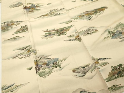 平和屋着物■上質な小紋　風景文　暈し染め　鬼しぼ縮緬　正絹　逸品　DAAZ8364cd