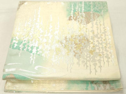 平和屋着物◎西陣 六通柄袋帯 流水草花文 金銀糸 正絹 逸品 DAAZ8381cd