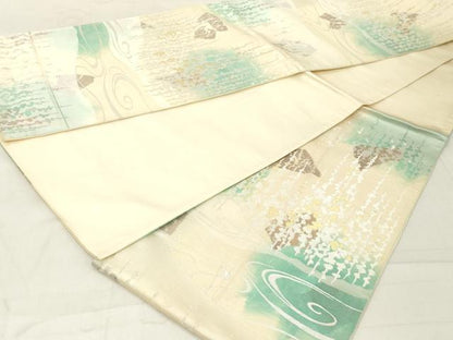 平和屋着物◎西陣 六通柄袋帯 流水草花文 金銀糸 正絹 逸品 DAAZ8381cd