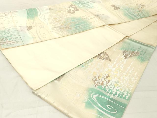 平和屋着物◎西陣 六通柄袋帯 流水草花文 金銀糸 正絹 逸品 DAAZ8381cd