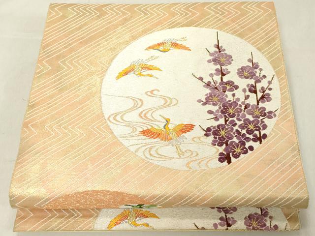 平和屋着物◎六通柄袋帯 唐織 飛鶴吉祥花丸文 金糸 引箔 正絹 逸品 DAAZ8382cd