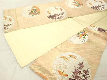 平和屋着物◎六通柄袋帯 唐織 飛鶴吉祥花丸文 金糸 引箔 正絹 逸品 DAAZ8382cd