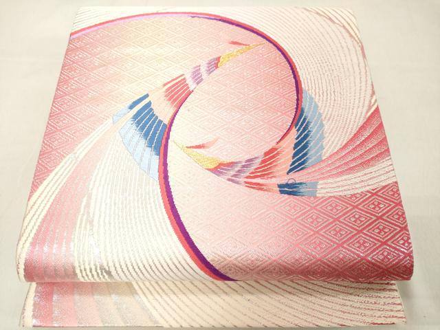 平和屋着物◎六通柄袋帯 唐織 孔雀文 金銀糸 正絹 逸品 DAAZ8384cd