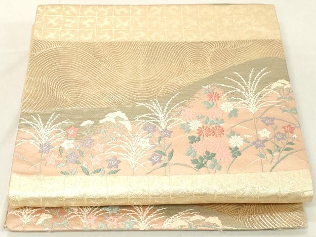 平和屋着物◎六通柄袋帯 横段秋草文 金糸 正絹 逸品 DAAZ8388cd