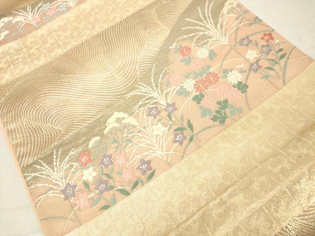 平和屋着物◎六通柄袋帯 横段秋草文 金糸 正絹 逸品 DAAZ8388cd