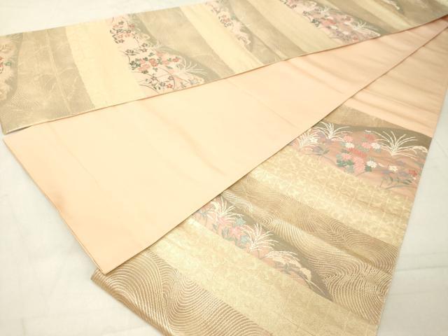平和屋着物◎六通柄袋帯 横段秋草文 金糸 正絹 逸品 DAAZ8388cd