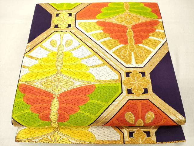 平和屋着物◎六通柄袋帯 唐織 蜀江花蝶文 金糸 正絹 逸品 DAAZ8394cd