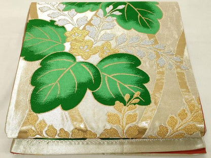 平和屋着物◎六通柄袋帯 草花文 金銀糸 正絹 逸品 DAAZ8395cd
