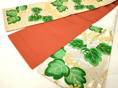 平和屋着物◎六通柄袋帯 草花文 金銀糸 正絹 逸品 DAAZ8395cd
