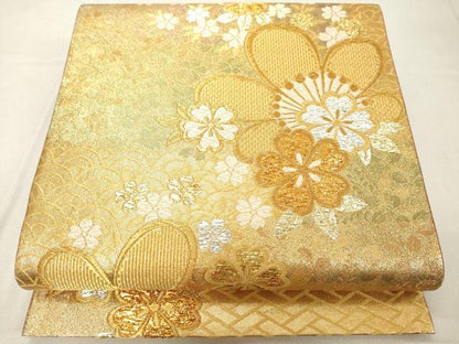 平和屋着物◎両面 六通柄袋帯 舞花文 金銀糸 正絹 逸品 DAAZ8407cd
