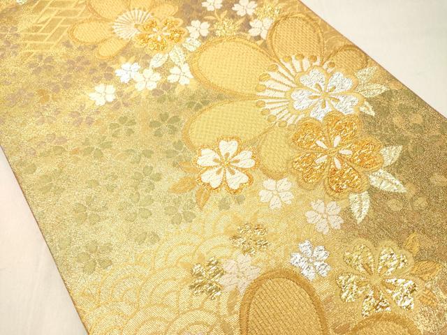 平和屋着物◎両面 六通柄袋帯 舞花文 金銀糸 正絹 逸品 DAAZ8407cd