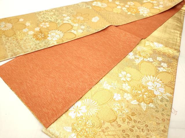 平和屋着物◎両面 六通柄袋帯 舞花文 金銀糸 正絹 逸品 DAAZ8407cd
