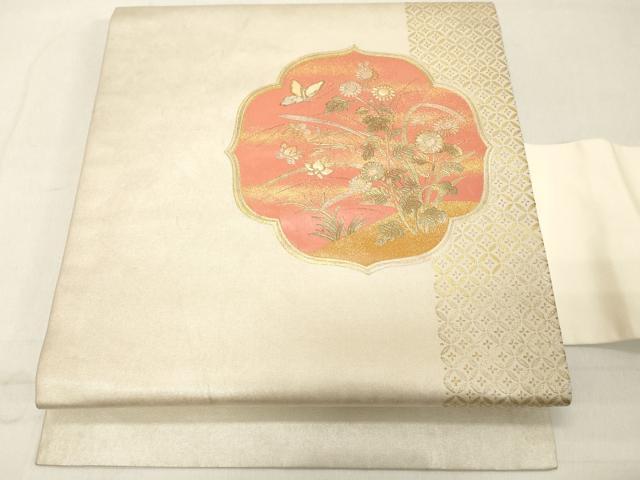 平和屋着物◎九寸名古屋帯　螺鈿　鏡裏花蝶文　金銀彩　引箔　正絹　逸品　DAAZ8414cd