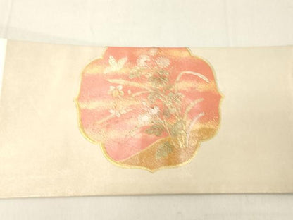 平和屋着物◎九寸名古屋帯　螺鈿　鏡裏花蝶文　金銀彩　引箔　正絹　逸品　DAAZ8414cd