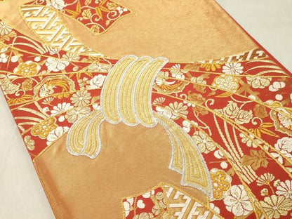 平和屋着物◎六通柄袋帯 唐織 束ね熨斗吉祥花文 金糸 正絹 逸品 DAAZ8420cd