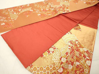 平和屋着物◎六通柄袋帯 唐織 束ね熨斗吉祥花文 金糸 正絹 逸品 DAAZ8420cd