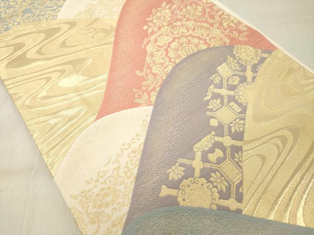 平和屋着物◎六通柄袋帯　重ね山草花文　金糸　正絹　逸品　DAAZ8425cd