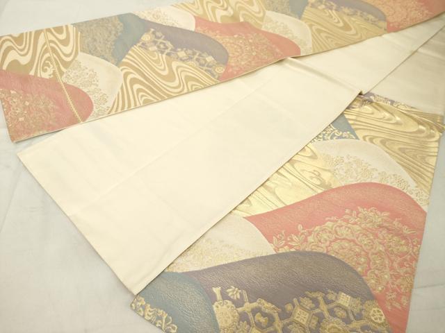 平和屋着物◎六通柄袋帯　重ね山草花文　金糸　正絹　逸品　DAAZ8425cd