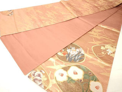 平和屋着物◎六通柄袋帯　飛鶴鴛鴦花文　金糸　正絹　逸品　DAAZ8426cd
