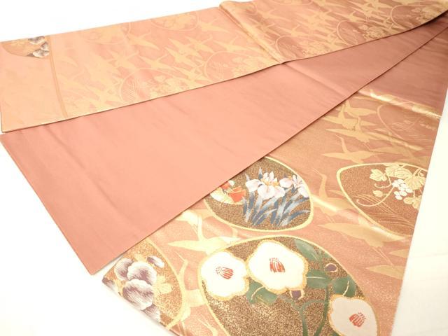 平和屋着物◎六通柄袋帯　飛鶴鴛鴦花文　金糸　正絹　逸品　DAAZ8426cd