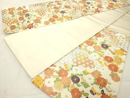 平和屋着物◎六通柄袋帯 唐織 吉祥花文 菊 金銀糸 正絹 逸品 DAAZ8436cd