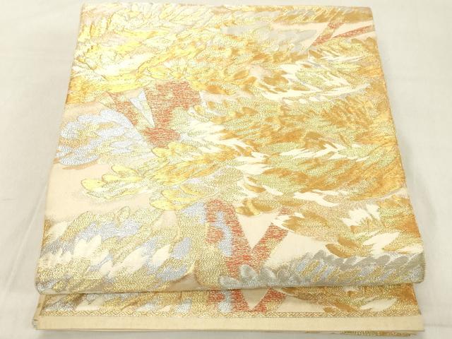 平和屋着物◎六通柄　本袋帯　草花文　金銀糸　正絹　逸品　DAAZ8437cd