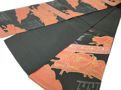 平和屋着物◎六通柄袋帯 人物文 十二単 黒地 銀糸 DAAZ8438cd