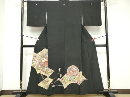 平和屋着物■豪華黒留袖　作家物　飛鶴文　鼓　暈し染め　金彩　正絹　逸品　DAAZ8485cd
