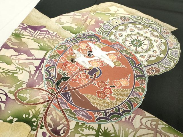 平和屋着物■豪華黒留袖　作家物　飛鶴文　鼓　暈し染め　金彩　正絹　逸品　DAAZ8485cd