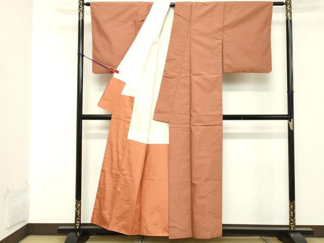 平和屋着物■上質な紬　格子　黄丹色　正絹　逸品　DAAZ8505cd