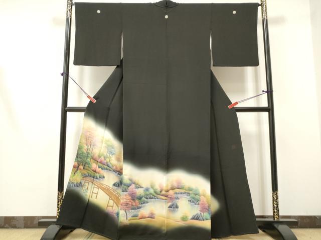 平和屋着物■豪華黒留袖　作家物　手描き　渡橋風景文　暈し染め　正絹　逸品　DAAZ8541qa