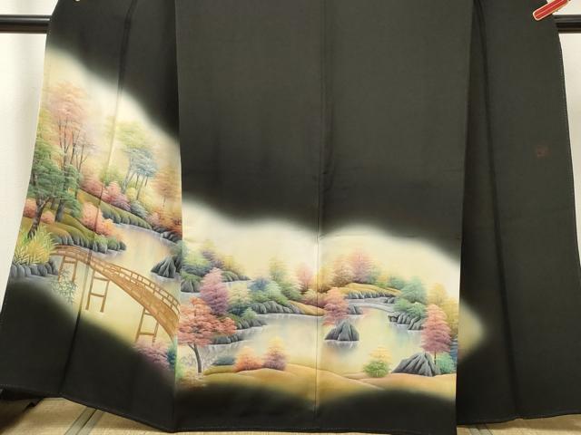 平和屋着物■豪華黒留袖　作家物　手描き　渡橋風景文　暈し染め　正絹　逸品　DAAZ8541qa