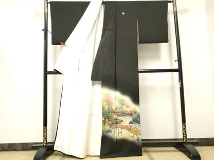 平和屋着物■豪華黒留袖　作家物　手描き　渡橋風景文　暈し染め　正絹　逸品　DAAZ8541qa