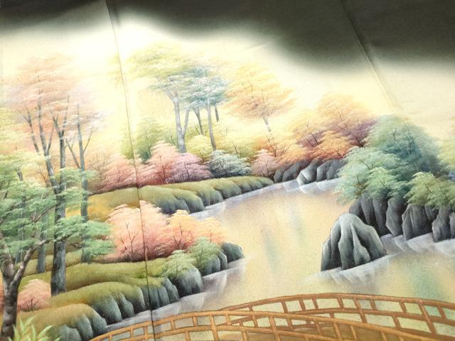 平和屋着物■豪華黒留袖　作家物　手描き　渡橋風景文　暈し染め　正絹　逸品　DAAZ8541qa