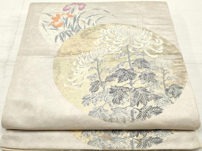 平和屋着物◎六通柄袋帯　菊花丸文　乱菊　銀糸　正絹　逸品　DAAZ8547qa