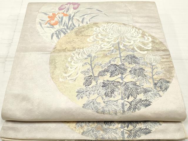 平和屋着物◎六通柄袋帯　菊花丸文　乱菊　銀糸　正絹　逸品　DAAZ8547qa