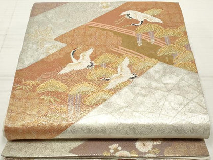 平和屋着物◎六通柄袋帯　唐織　渡橋飛鶴松文　宝尽くし　金銀糸　正絹　逸品　DAAZ8554qa