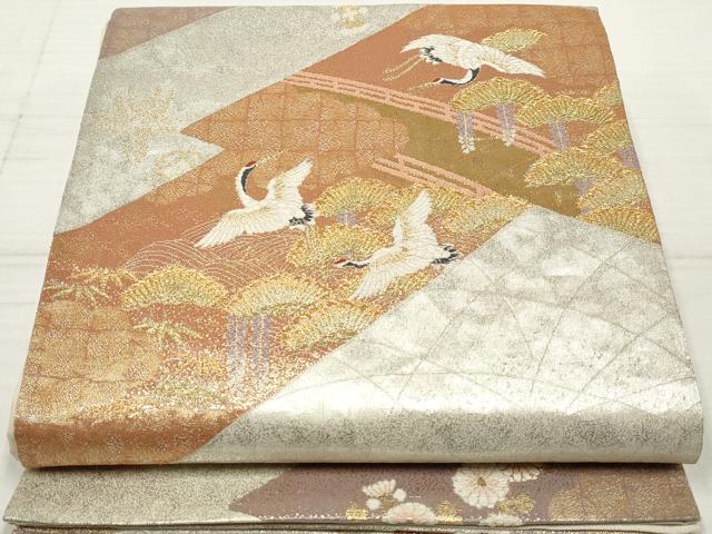 平和屋着物◎六通柄袋帯　唐織　渡橋飛鶴松文　宝尽くし　金銀糸　正絹　逸品　DAAZ8554qa
