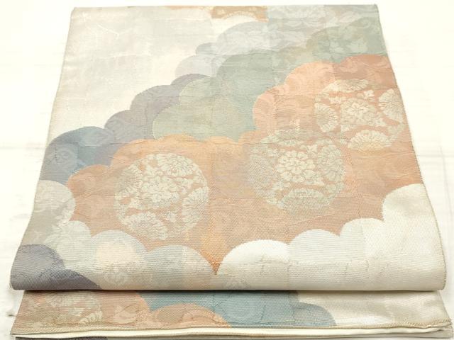 平和屋着物◎六通柄袋帯　作家物　雲取り更紗花文　正絹　逸品　DAAZ8555qa