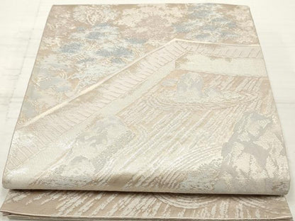 平和屋着物◎六通柄袋帯　風景文　銀糸　正絹　逸品　DAAZ8559qa