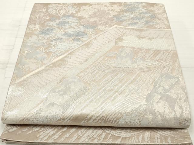平和屋着物◎六通柄袋帯　風景文　銀糸　正絹　逸品　DAAZ8559qa