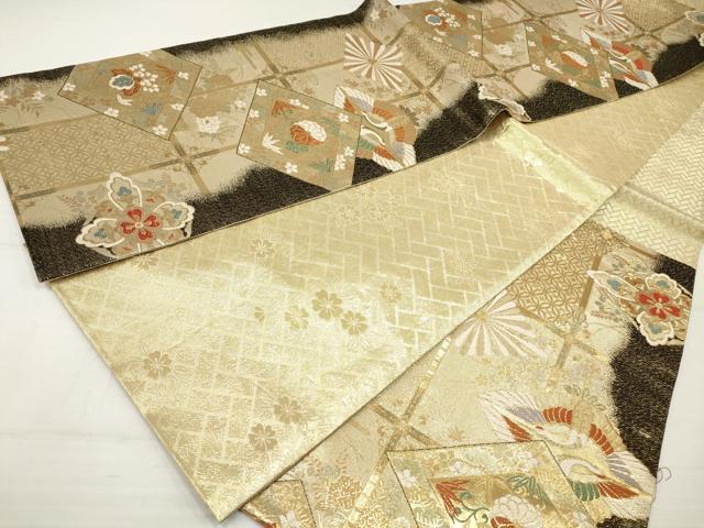 平和屋着物◎佐賀錦　六通柄袋帯　唐織　向かい鶴花菱文　金糸　正絹　逸品　DAAZ8562qa