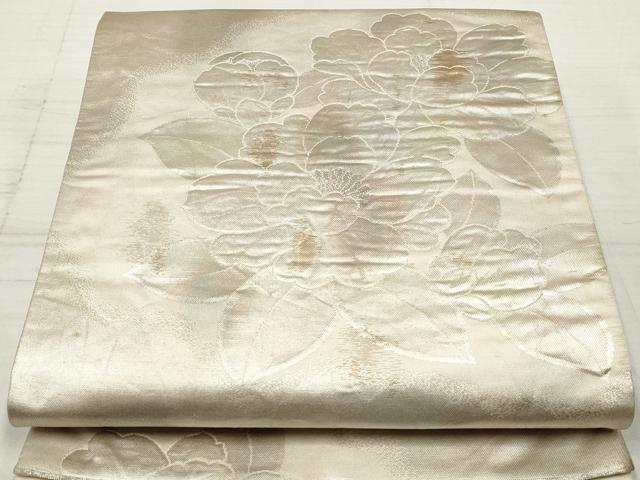 平和屋着物◎六通柄袋帯　草花文　銀糸　正絹　逸品　DAAZ8564qa