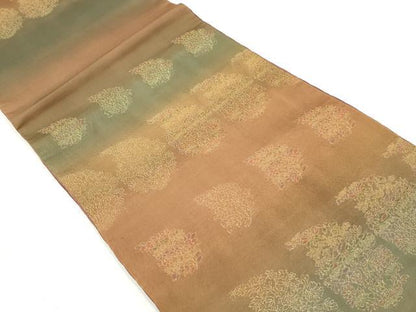 平和屋着物◎両面　六通柄袋帯　草花文　金糸　正絹　逸品　DAAZ8570qa